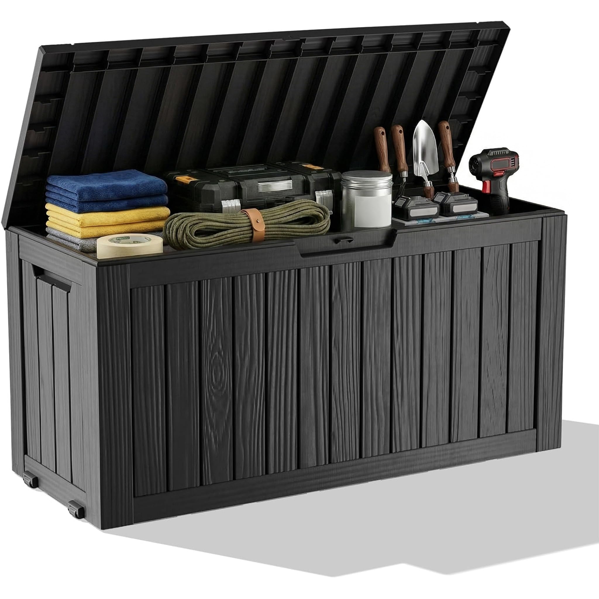 Outdoor Furniture With Storage - Wasserdichte Outdoor-Aufbewahrungsbox aus Kunstharz, abschließbare Außenbank,