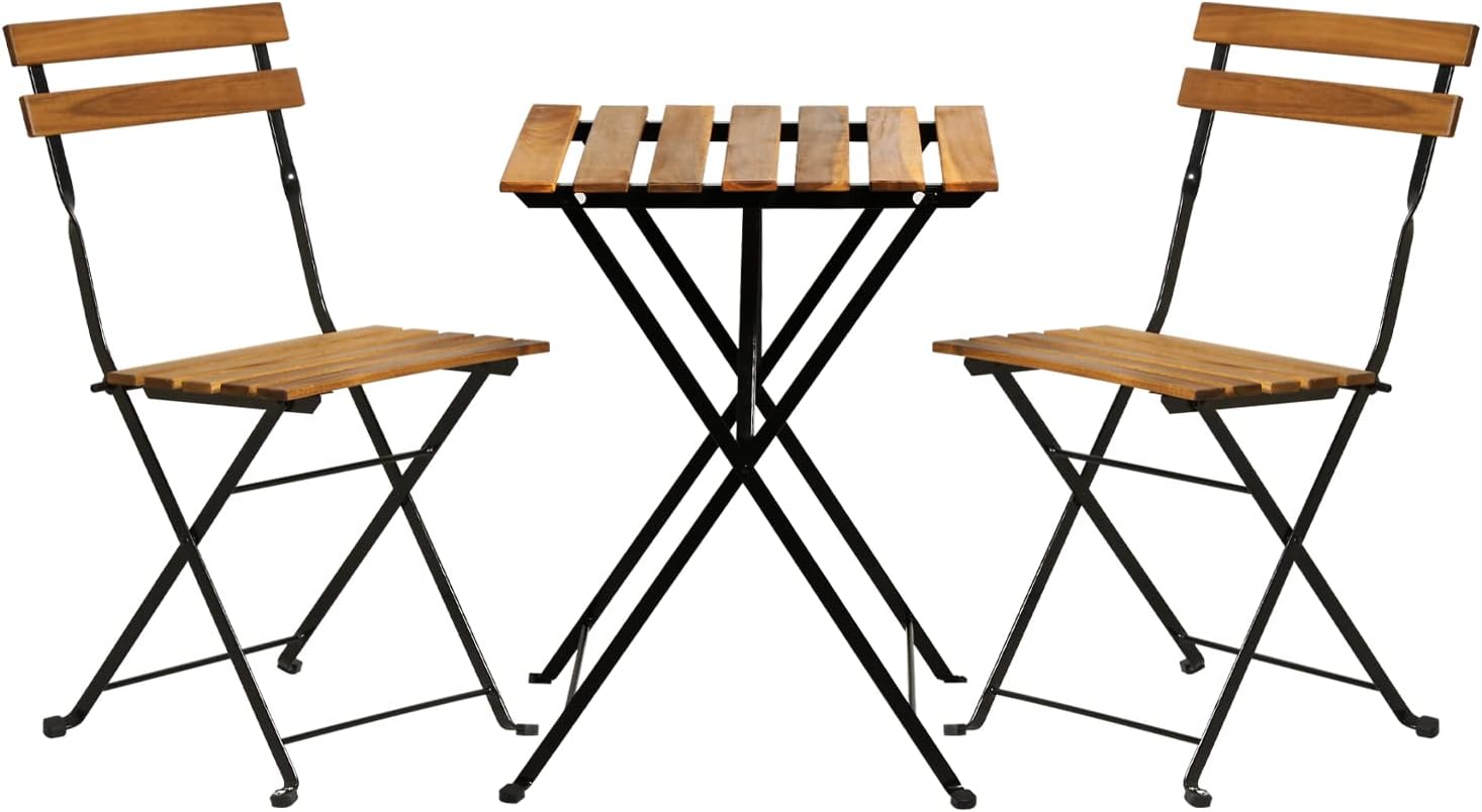 Outdoor Furniture For Patio - 3-teiliges klappbares Bistro-Set aus Naturholz für