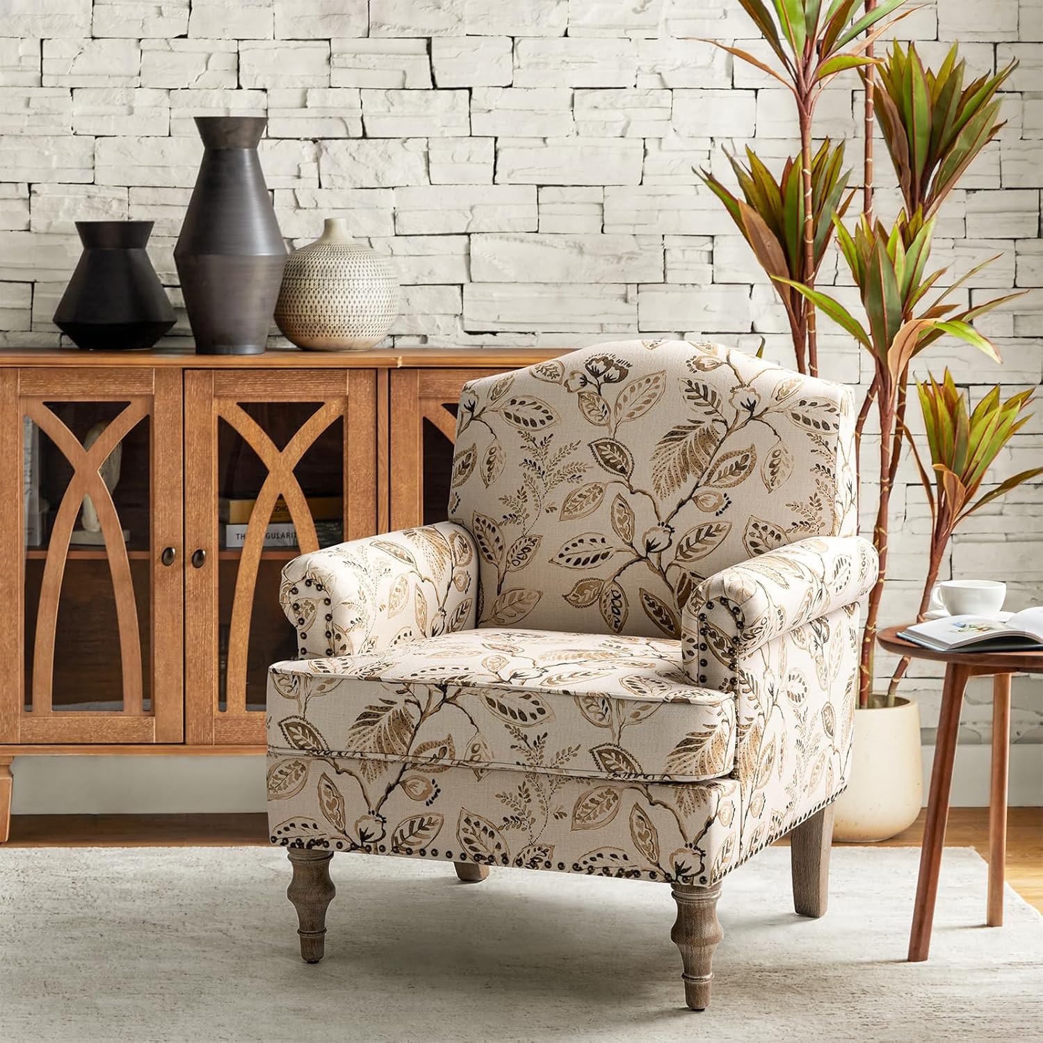 Adirondack Chair Wood - # Blumenmuster-Polstersessel mit Retro-Holzbeinen und Nagelkopf-Verzierung