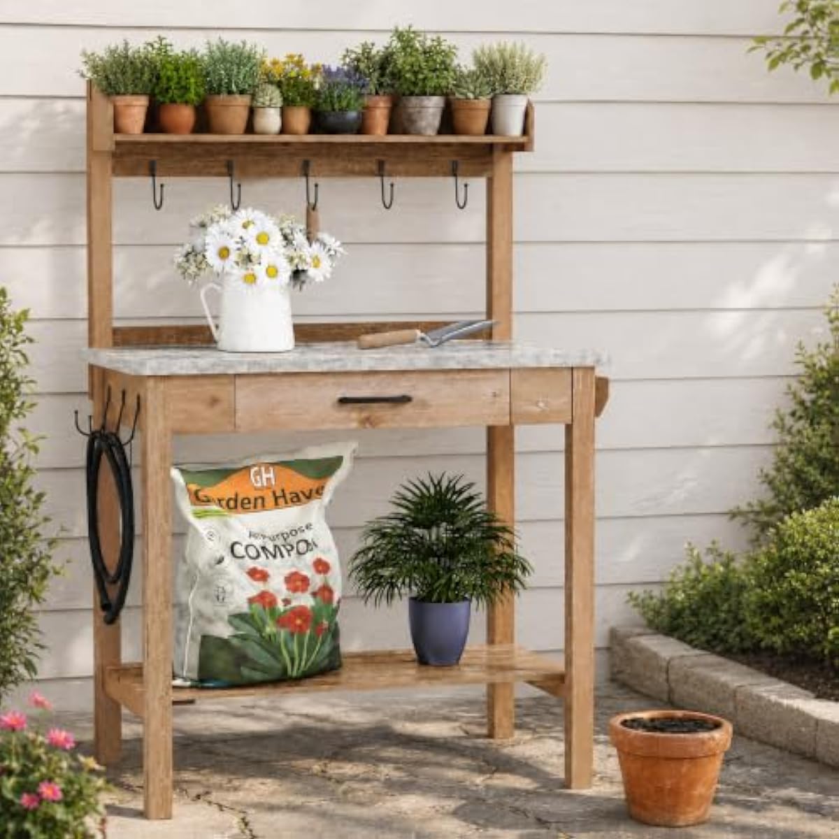 Garden Bench Metal - Gartentisch für den Außenbereich mit Metalltischplatte