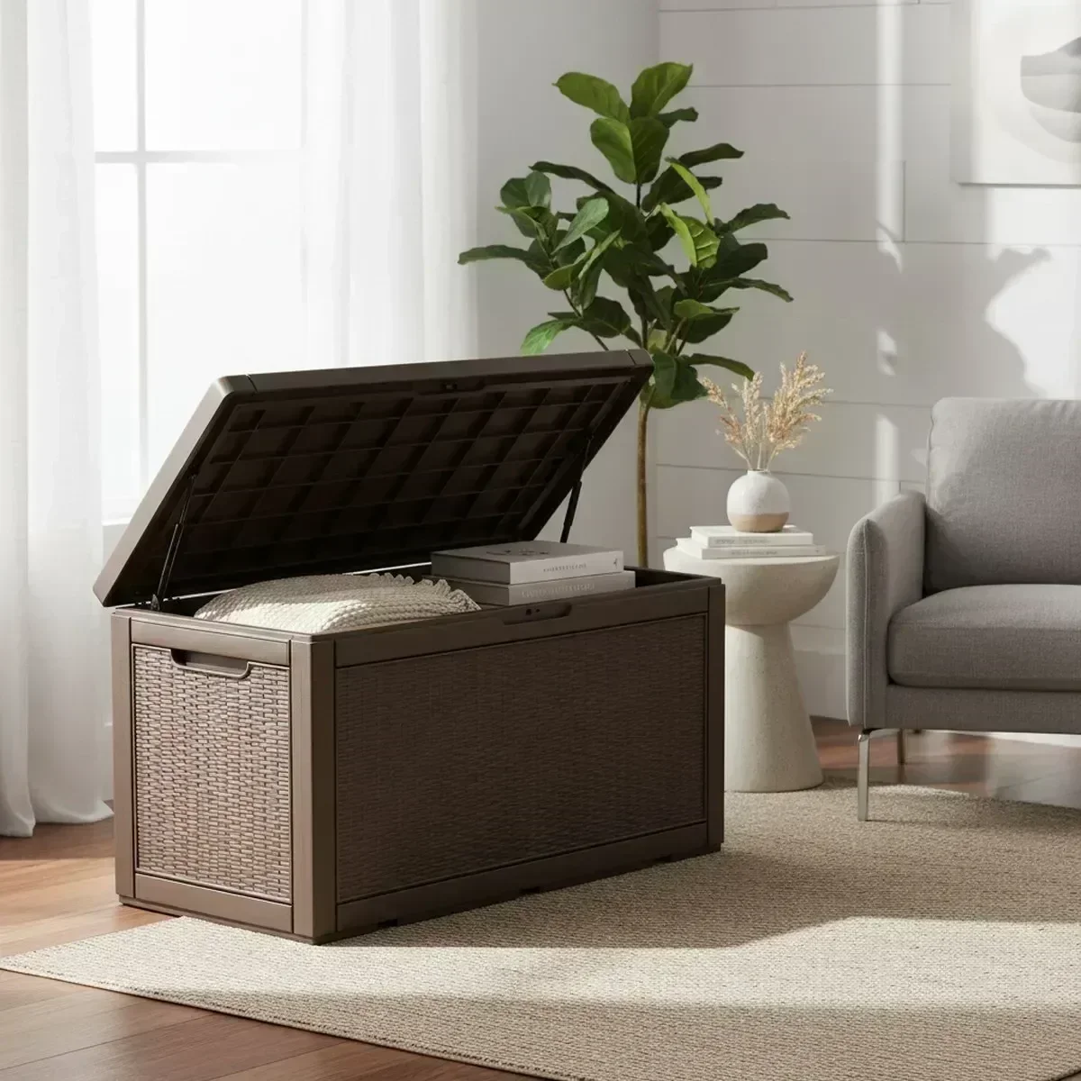 Outdoor Furniture With Storage - Große Outdoor-Aufbewahrungsbank, wasserdicht, grau, Gartenmöbel, Kissenhalter