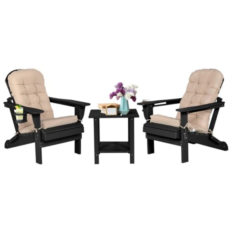 Adirondack Chair Wood - Adirondack-Stuhl mit Tisch, Kissen, Getränkehalter, HDPE,